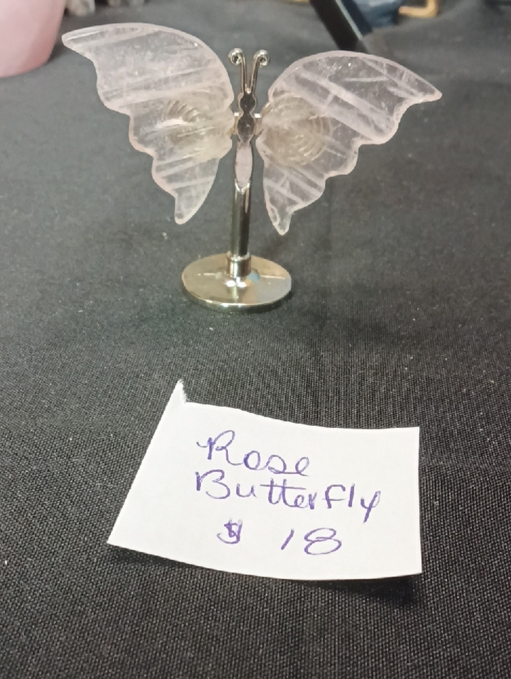 Rose-quartz Butterfly Figurine on Stand